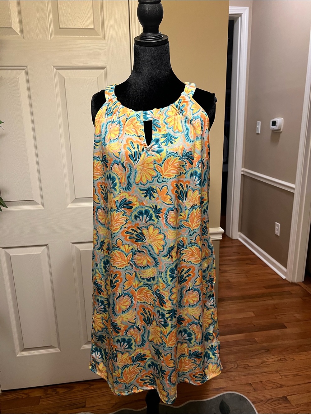 Floral Yellow & Teal Sleeveless Swim Cover-Up Dress